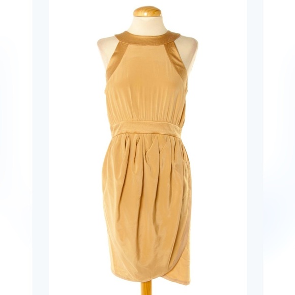 Bebe Gold Halter Neck Wrap Sheath Mini Dress with gorgeous details - Picture 1 of 16